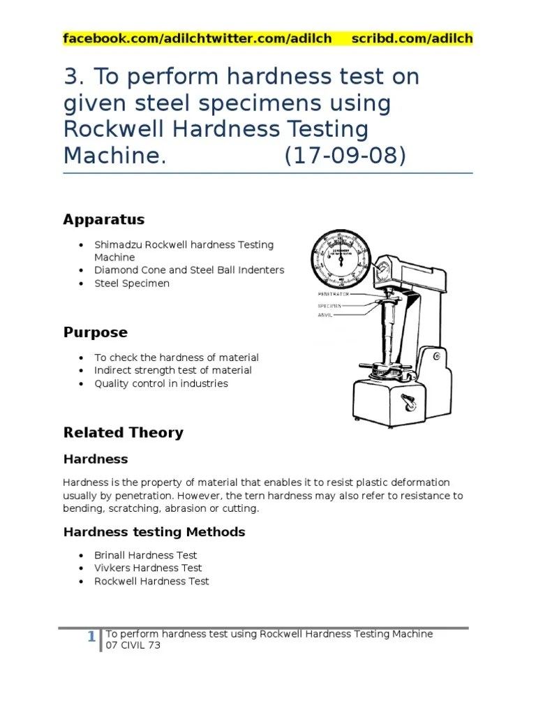 Rockwell Hardness Test Hardness Chemical Product Engineering