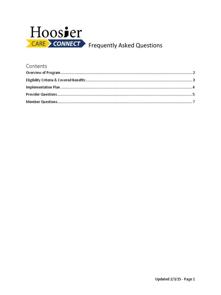 Hoosier Care Connect FAQ FINAL PDF Medicaid Nursing Home Care