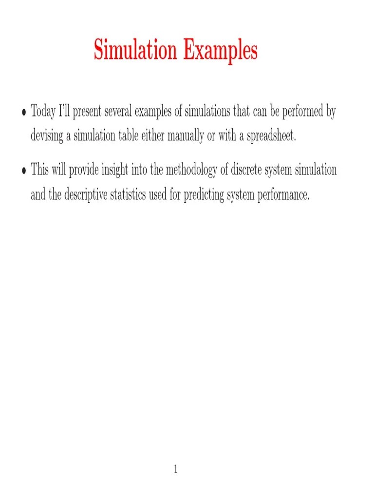 Simulation Examples PDF Simulation Randomness