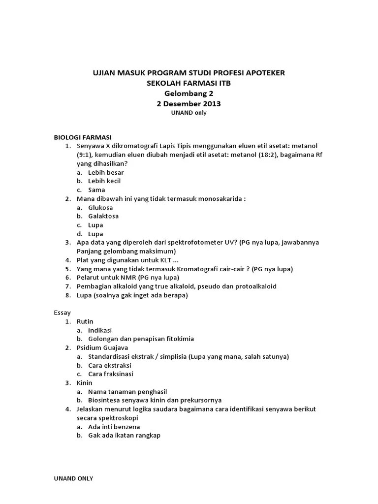 Contoh Soal Ujian Masuk Apoteker Pdf Berbagai Contoh