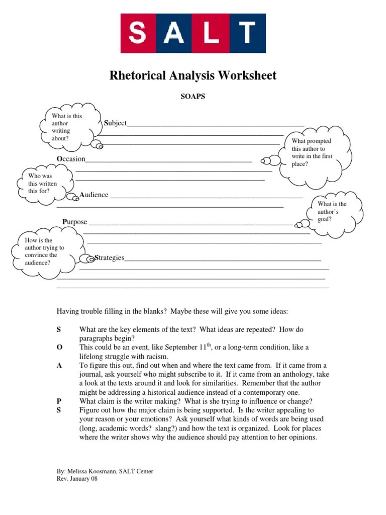 Rhetorical Analysis Worksheet PDF Rhetoric Truth