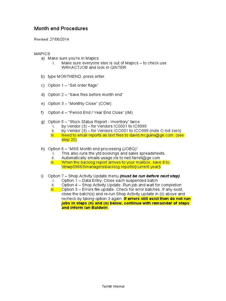 Month End Procedures Invoice Microsoft Excel