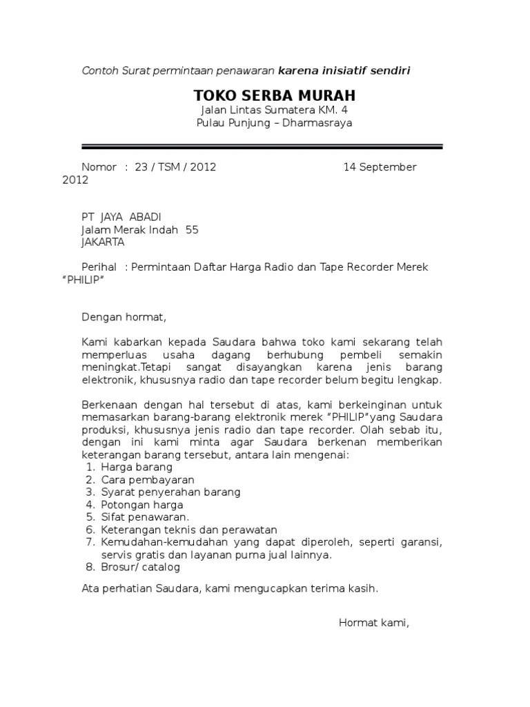 Contoh Surat Permintaan Penawaran Barang Elektronik - Nusagates