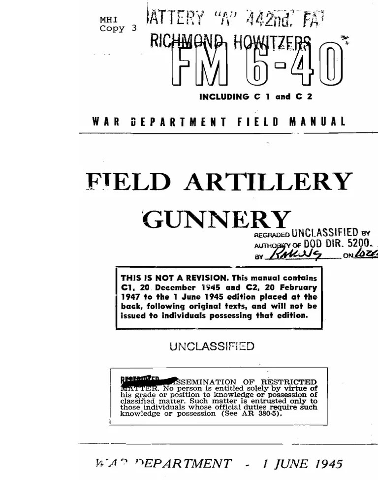 FM 640 1945 Field Artillery Gunnery Shell (Projectile) Artillery