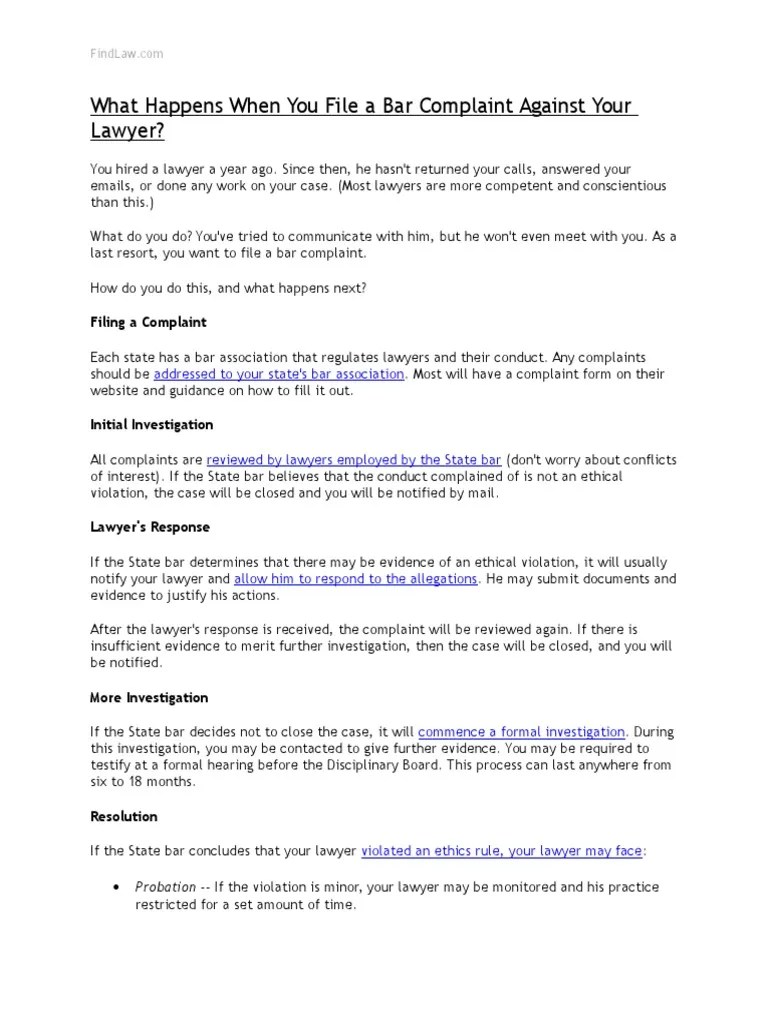 What Happens When You File A Bar Complaint Against Your Lawyer