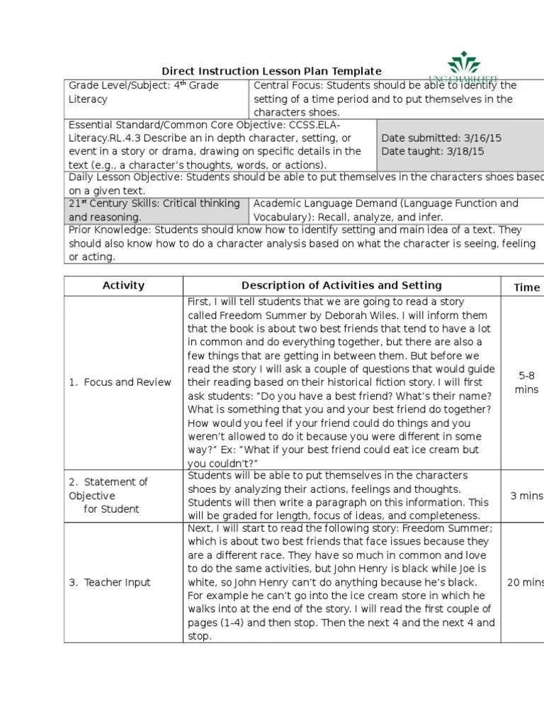 english direct instruction lesson plan template3 Lesson Plan Thought