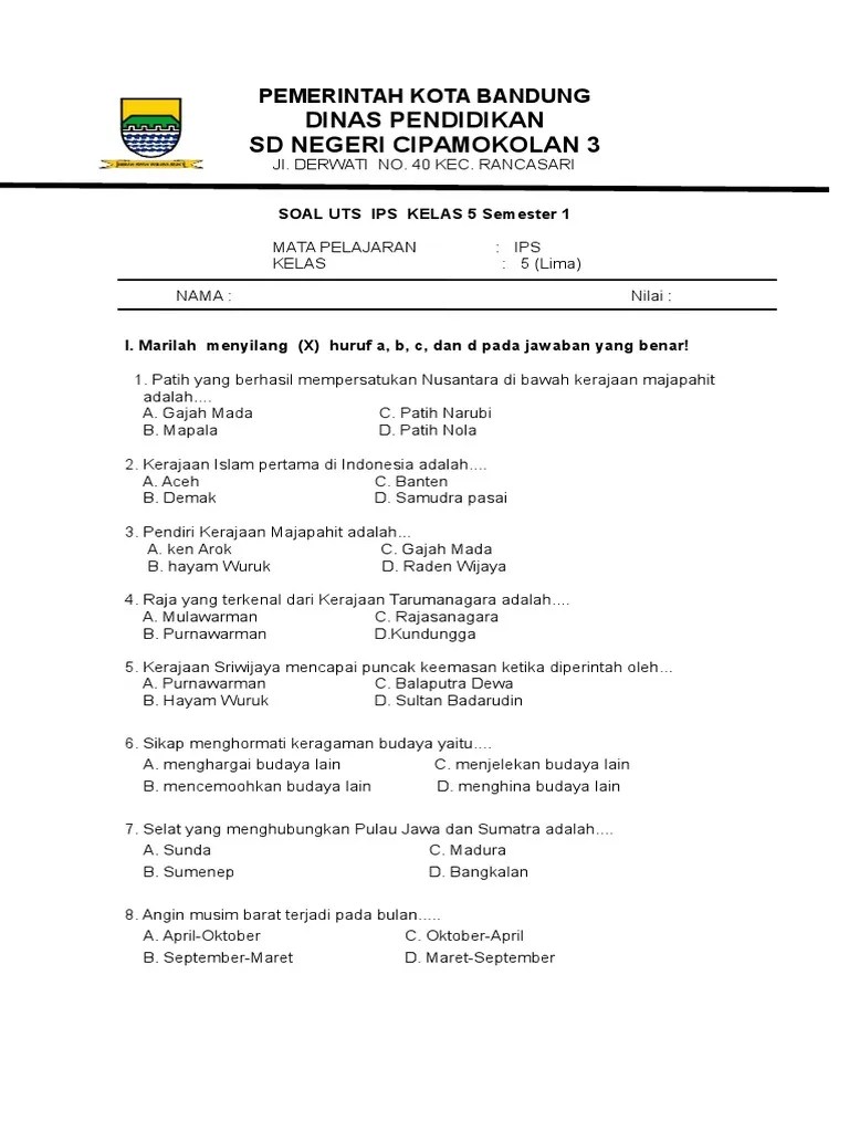 Soal UTS IPS Kelas 5 Semester 1 | PDF