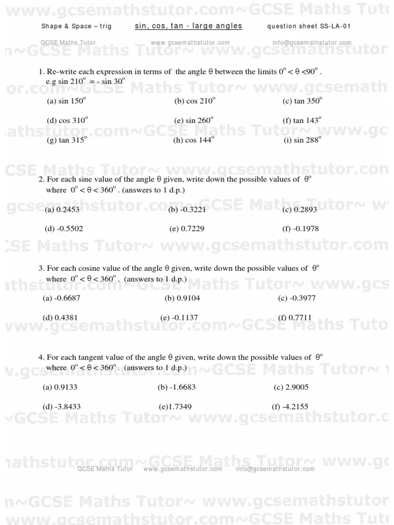 Sin Cos Tan Worksheet