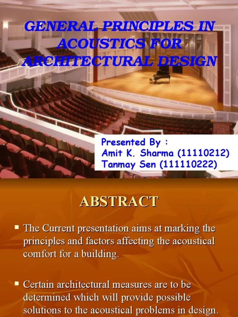 General Principles in Acoustics for Architectural Design Physical