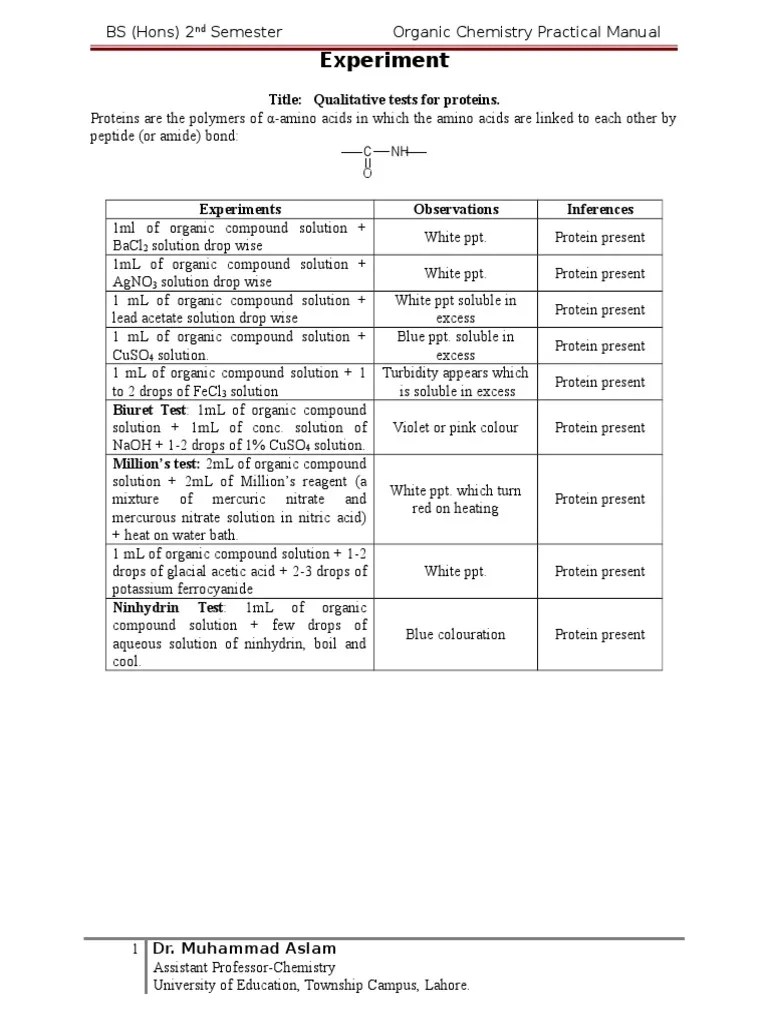 Qualitative Tests for Proteins