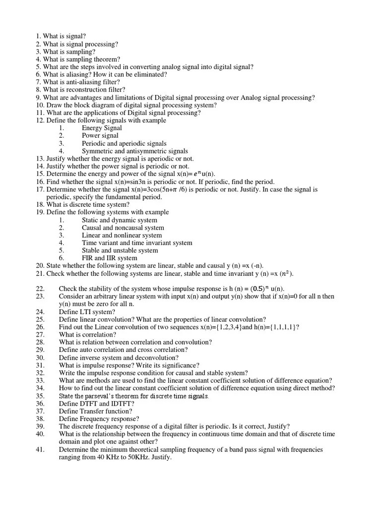 DSP Viva Questions PDF PDF Discrete Fourier Transform Digital