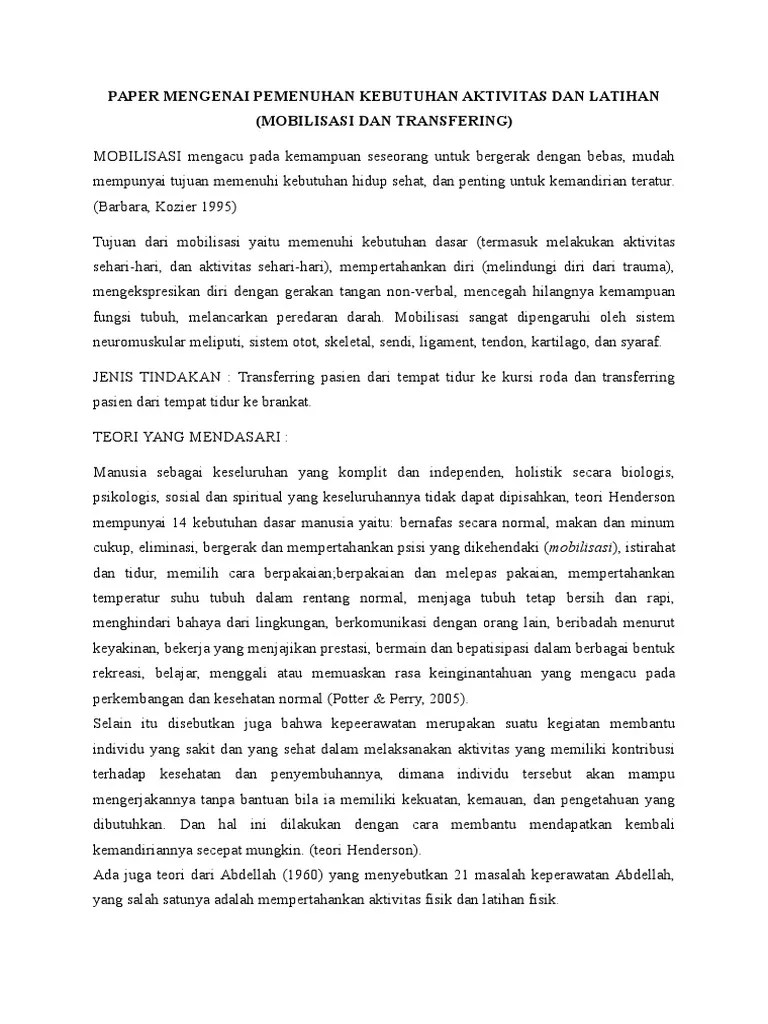 Transfer Pasien dari tempat tidur ke kursi roda, dan brankar