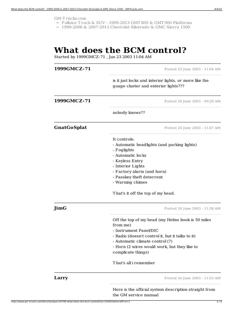 What Does The BCM Control 19992006 + 20072013 Chevrolet PDF