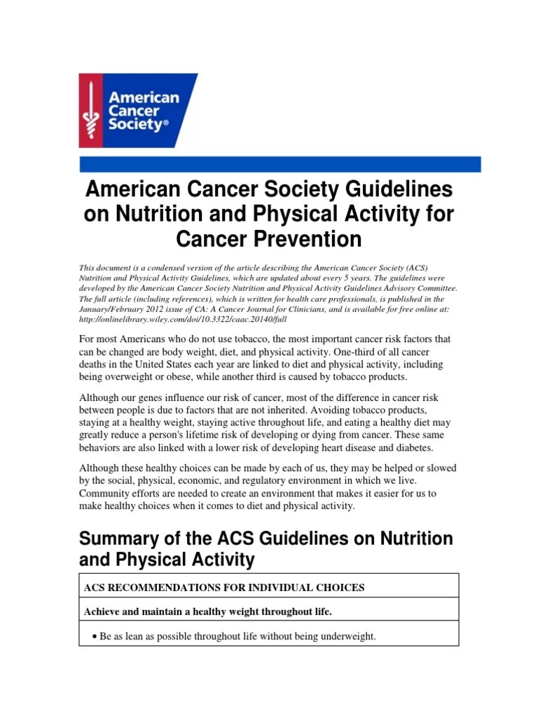 American Cancer Society Guidelines Dietary Fiber Nutrition Free 30day Trial Scribd
