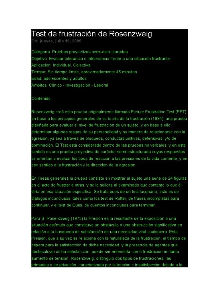 Test de FrustraciÃ³n de Rosenzweig PDF Neurociencia Ciencia cognitiva
