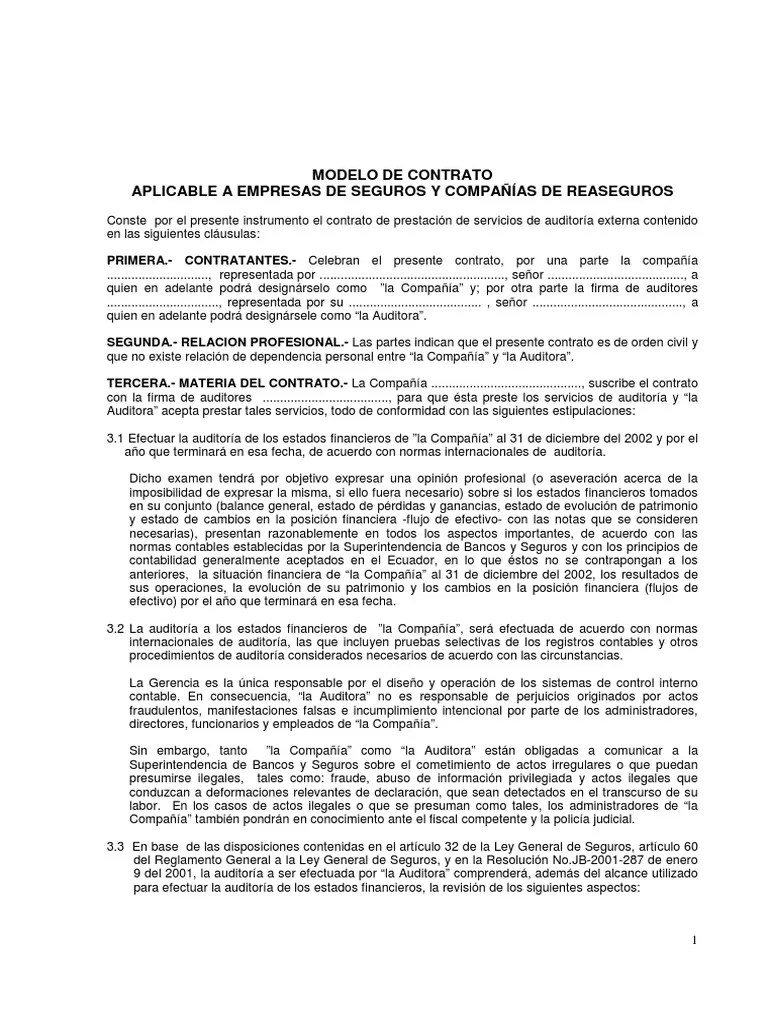 Modelo de Contratos Auditoría financiera Seguro Free 30day Trial