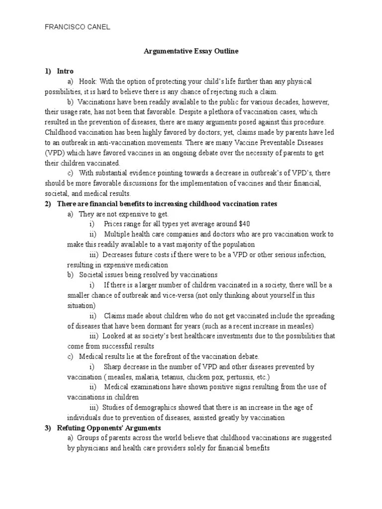 Argumentative Essay Outline Vaccination Preventive Healthcare