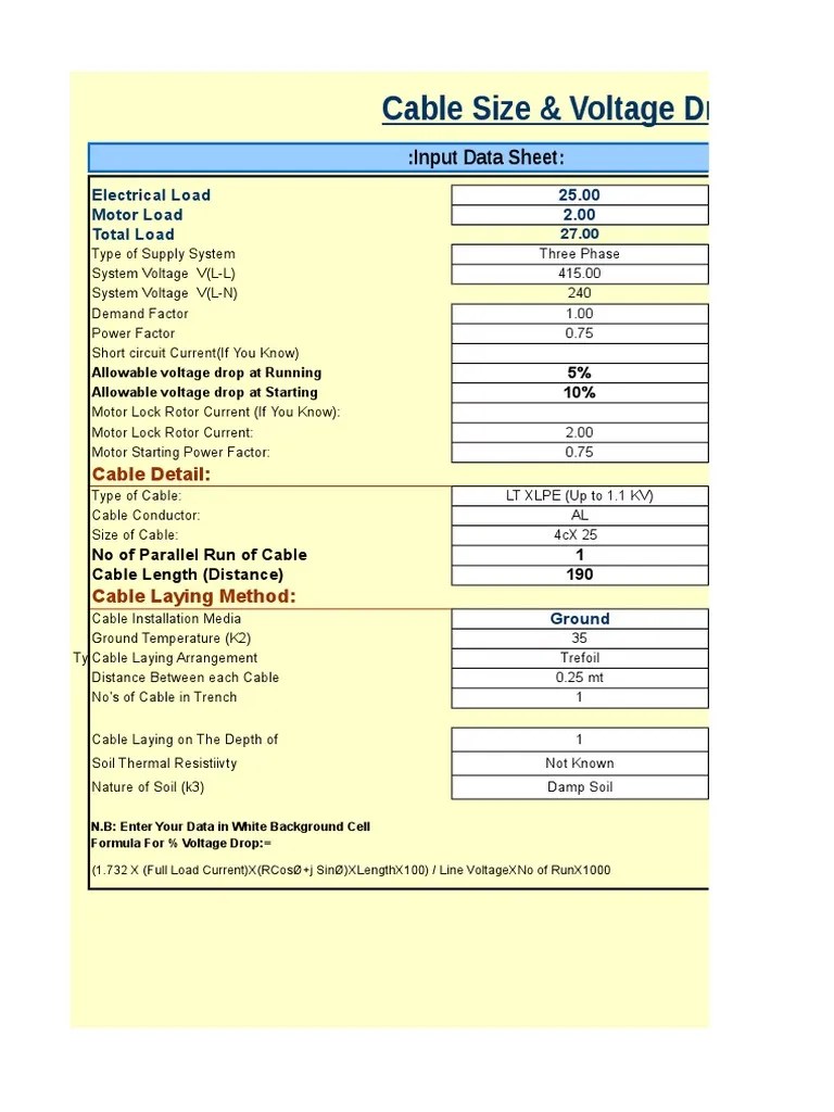 Cable Size Voltage Drop Calculation PDF