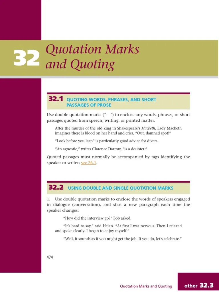 Book01Chapter32 Quotation Marks and Quoting Comma Sic