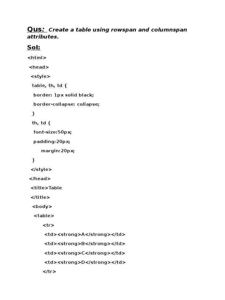 Create A Table Using Rowspan and Columnspan Attributes PDF