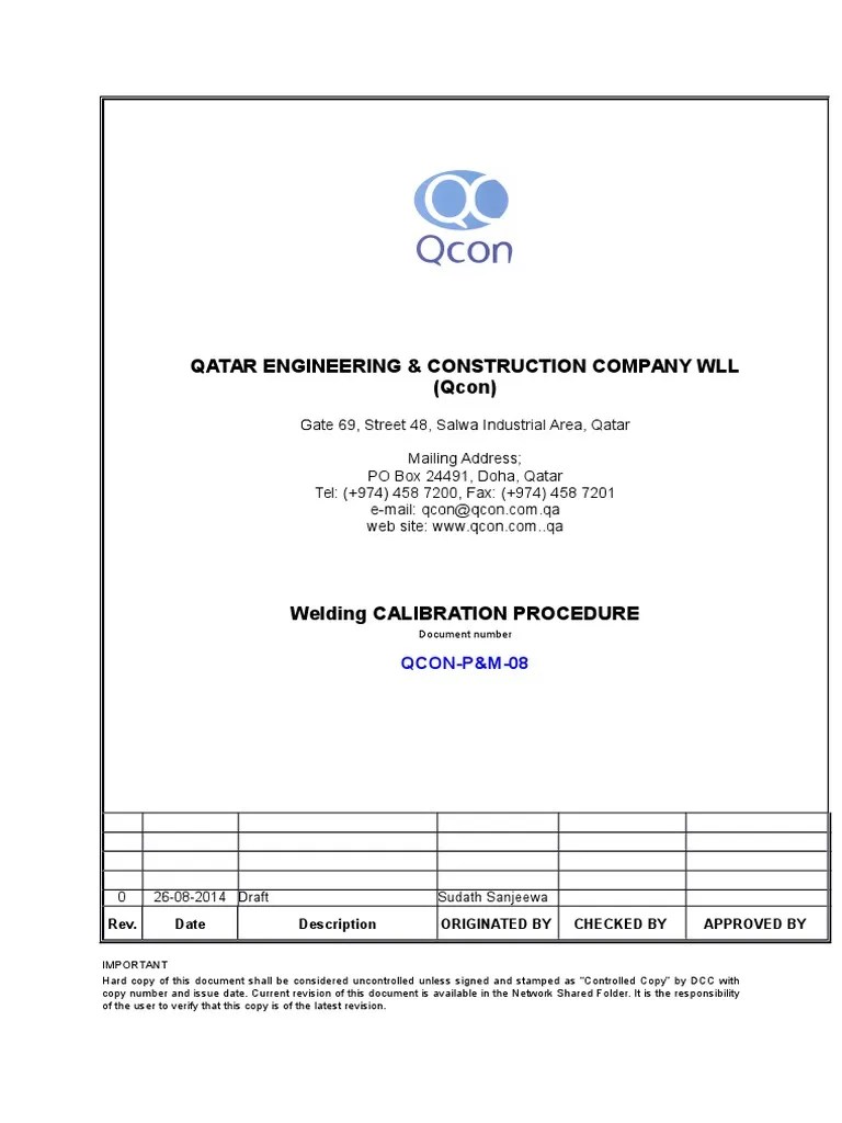 Welding Machine Calibration Procedure Calibration Welding