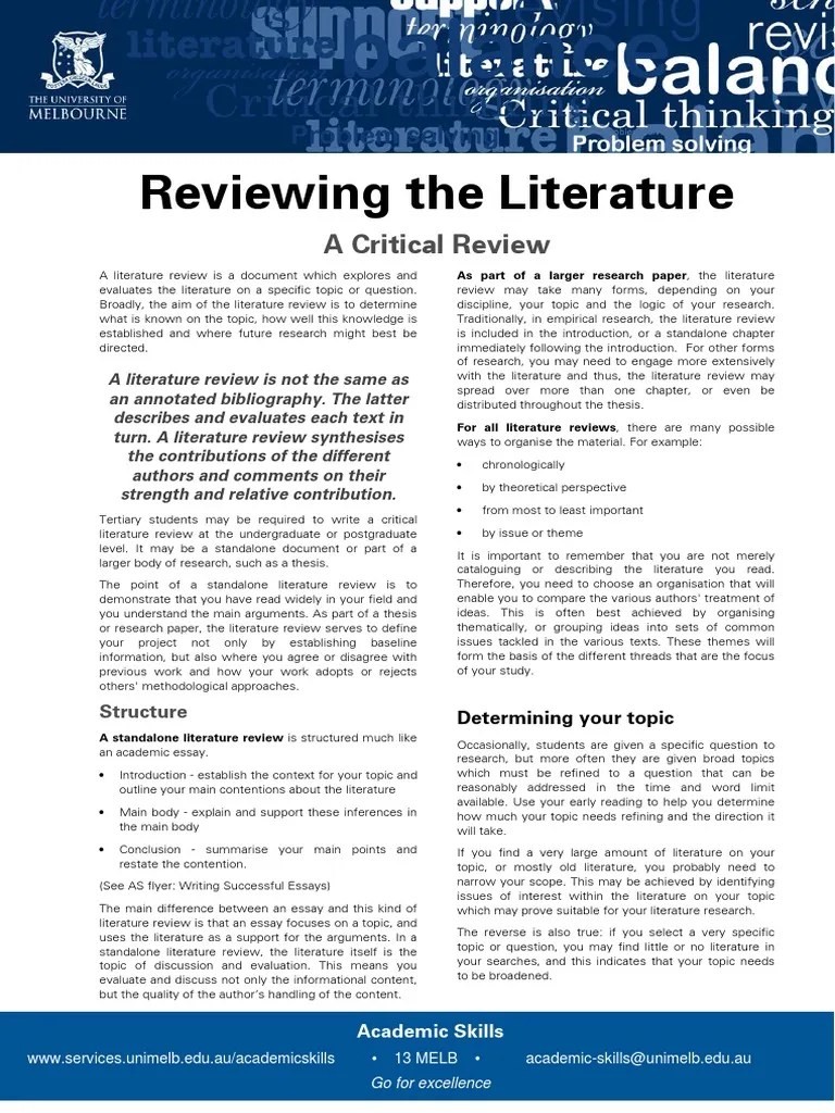 Reviewing The Literature Unimelb PDF Literature Review Essays