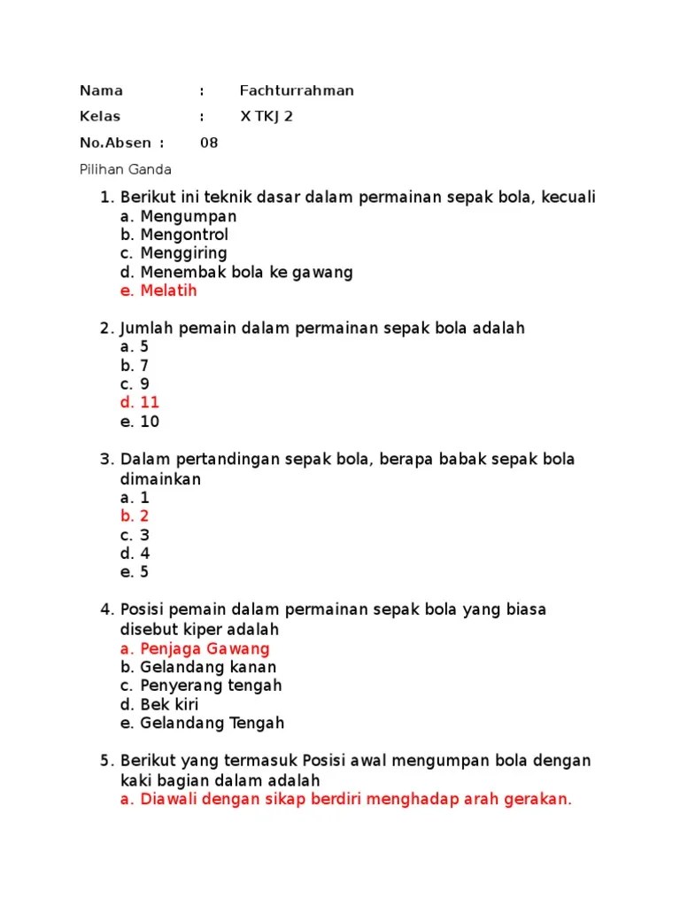 Soal Pilihan Ganda Dan Jawabannya Tentang Sepak Bola - Kumpulan Contoh Surat Dan Soal Terlengkap