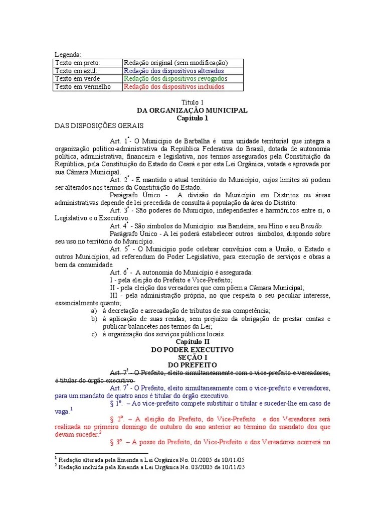 Lei Orgânica do Município de BarbalhaCE (.pdf) Emenda Constitucional