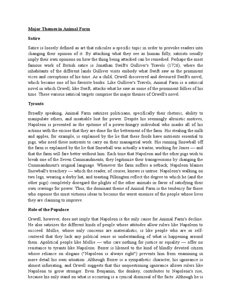 Major Themes in Animal Farm Satire Utopia Free 30day Trial Scribd