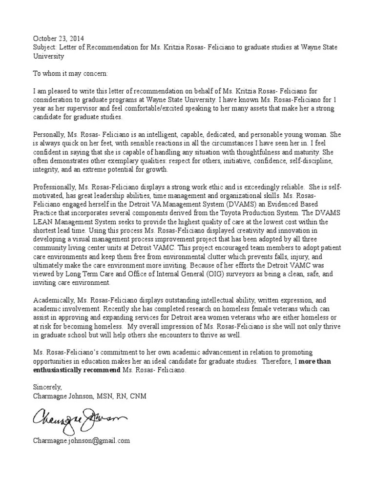 Letter of For Kritzia Rosas PDF Graduate School