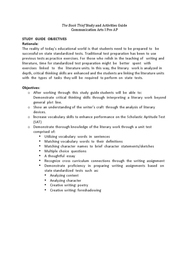 The Book Thief Chapter Questions Standardized Tests Narration