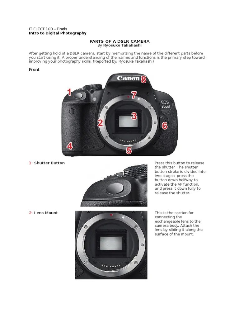 Parts of a DSLR Camera Autofocus Live Preview Free 30day Trial