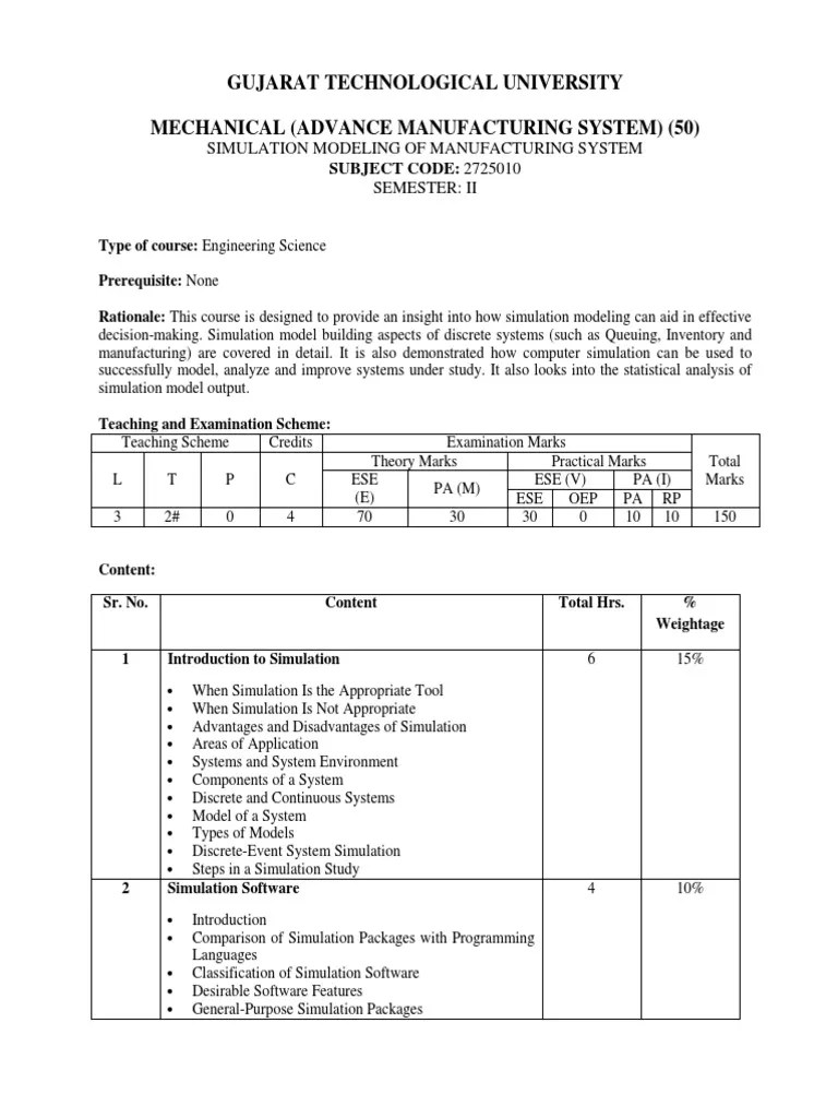 Gtu Ac.in Syllabus NEW ME Sem2 2725010 PDF Computer Simulation