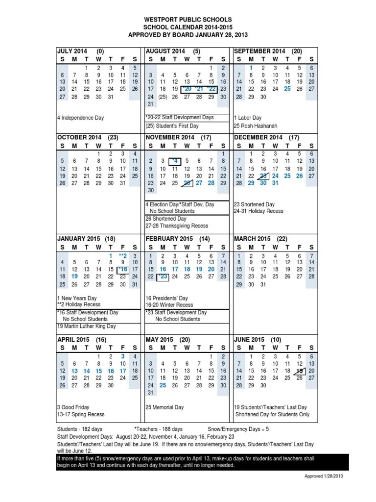 2015 Calendar Westport PDF