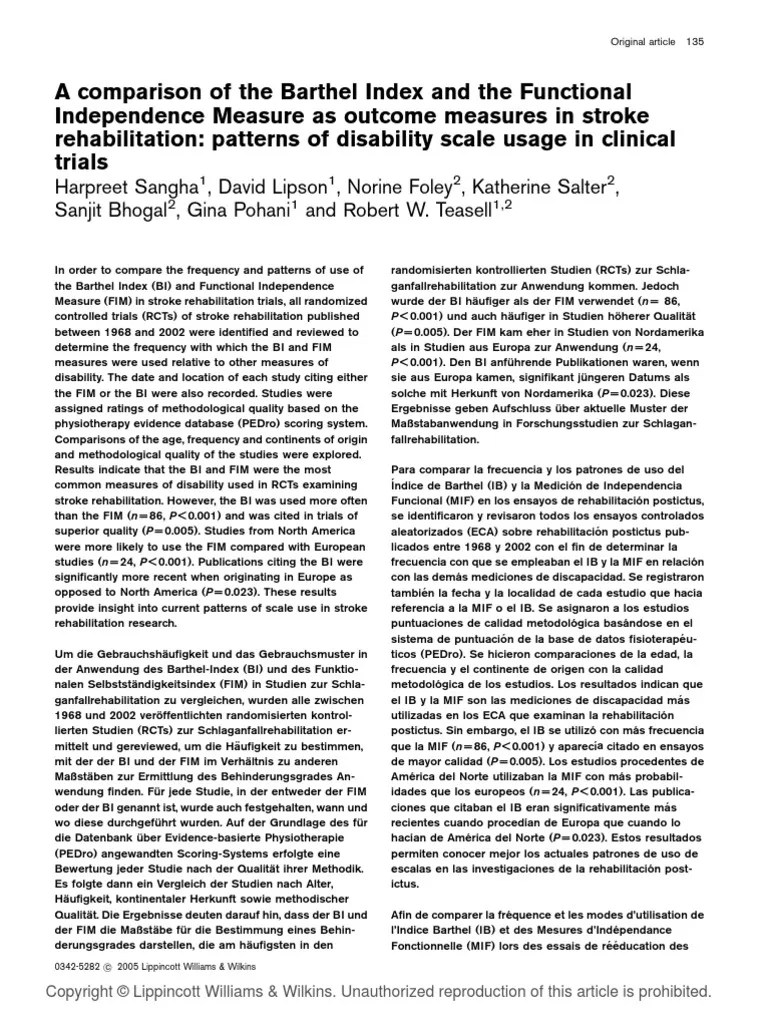 A comparison of the Barthel Index and the Functional Independence