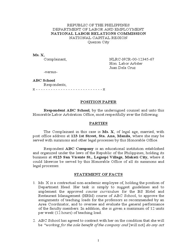 You cannot just make a statement with no supporting evidence for your position and hope that such an essay will do the trick. SAMPLE - POSITION PAPER.pdf | Overtime | Employment | Free ...