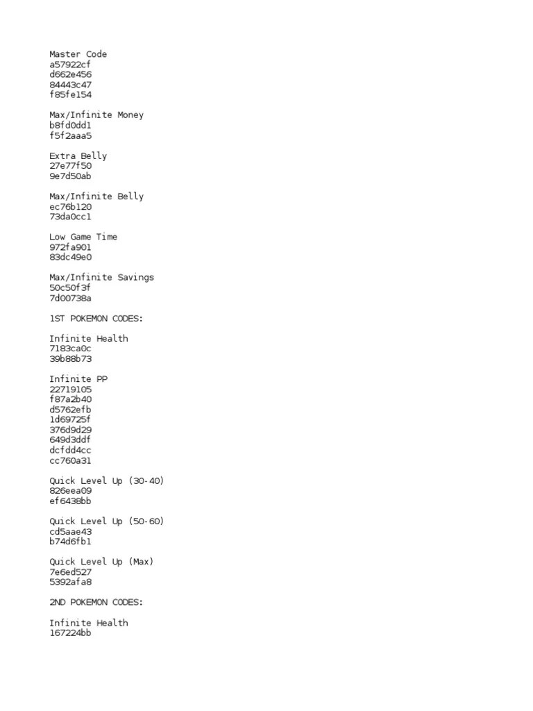 Pokemon Red Version Gameshark Codes beyonddatsitelite