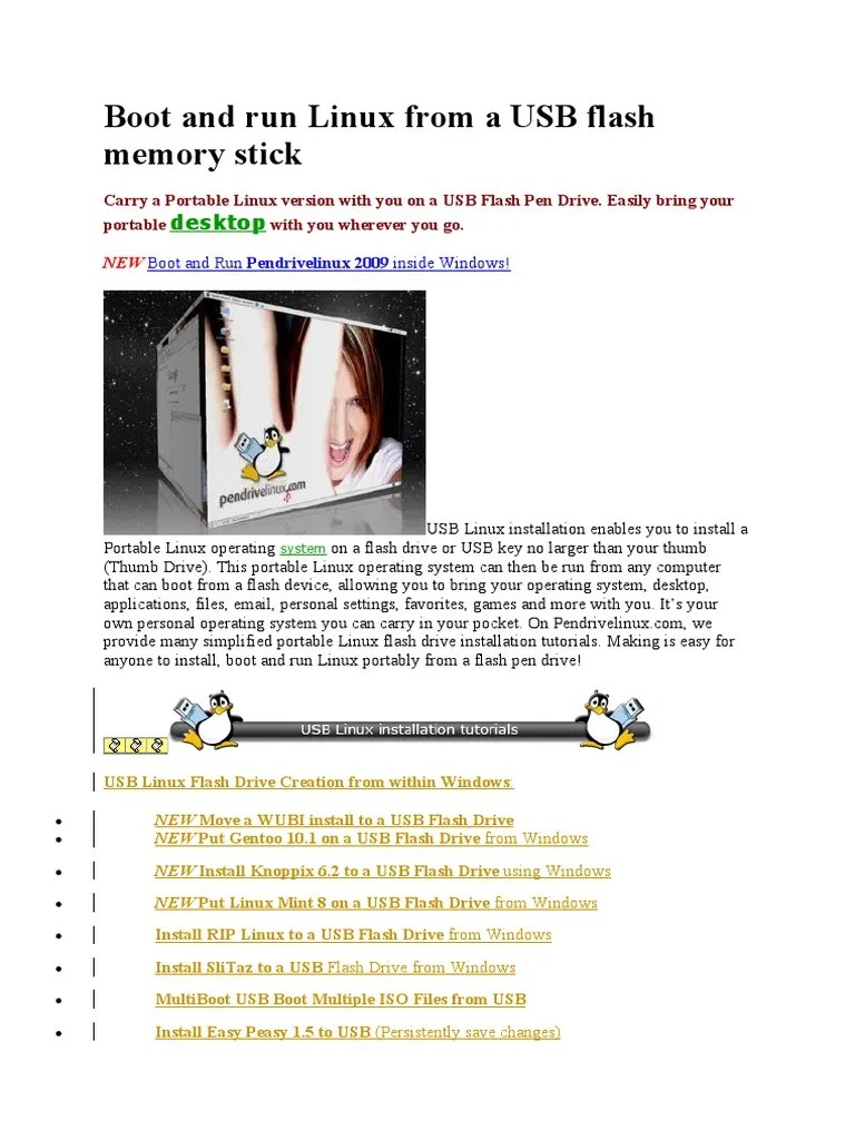 Boot and Run Linux From A USB Flash Memory Stick PDF Usb Flash Drive Linux Distribution