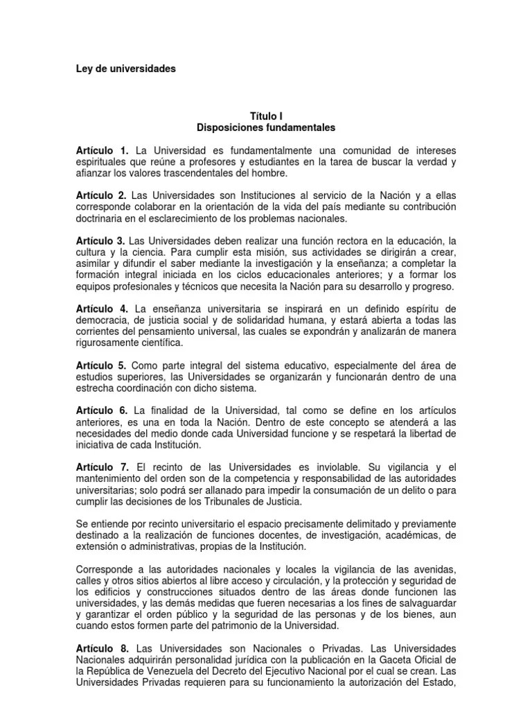 Ley de Universidades PDF Universidad Presupuesto