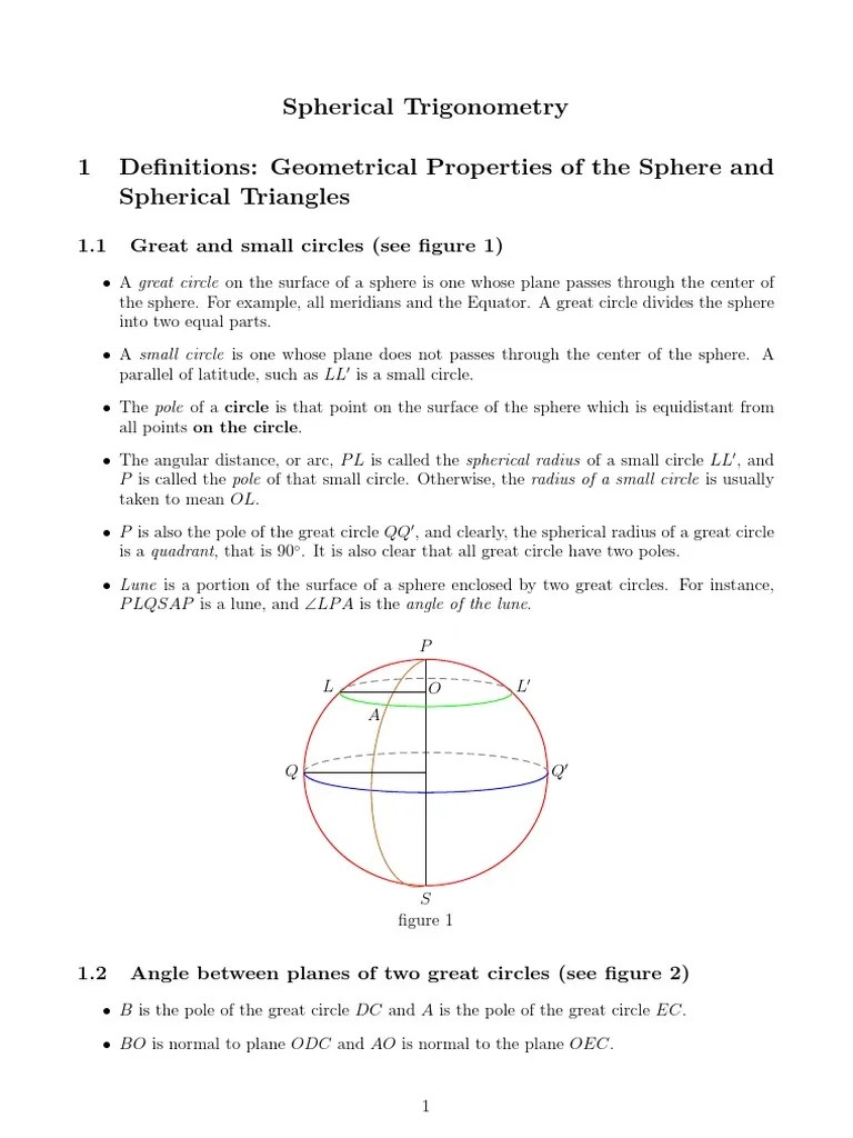 Spherical Trigonometry.pdf Trigonometric Functions Sphere