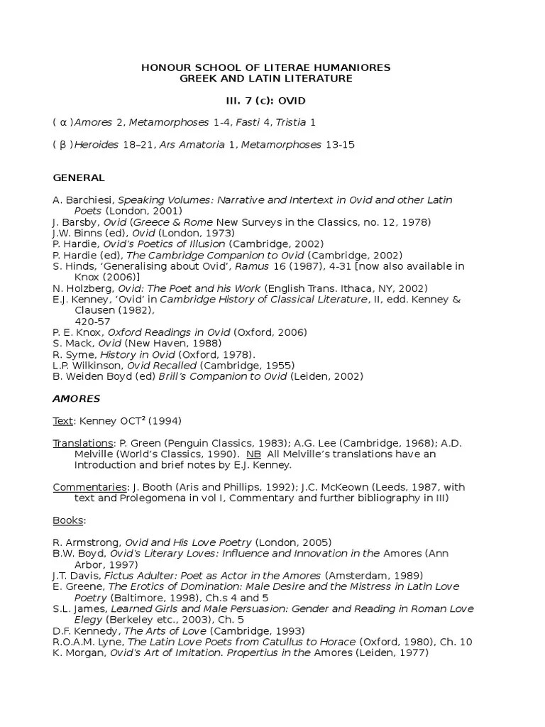 Navigating Ovid A Guide to Key Texts, Translations, Commentaries, and