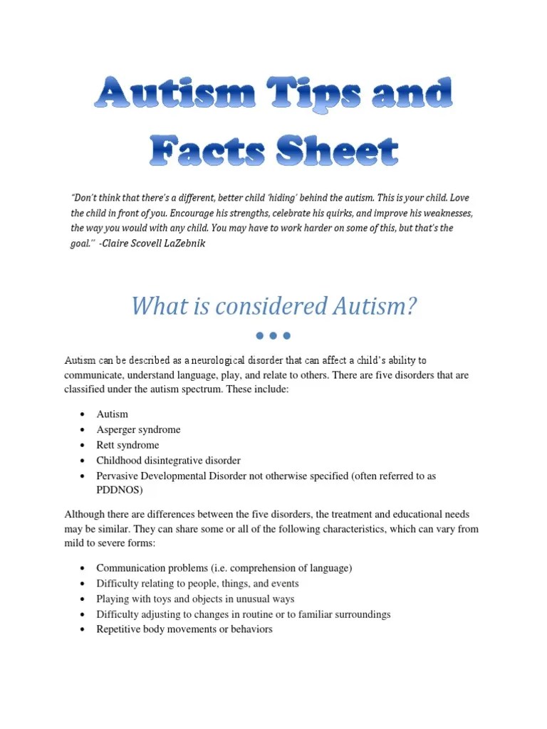 autism tips and facts sheet (use this one) Autism Spectrum Autism