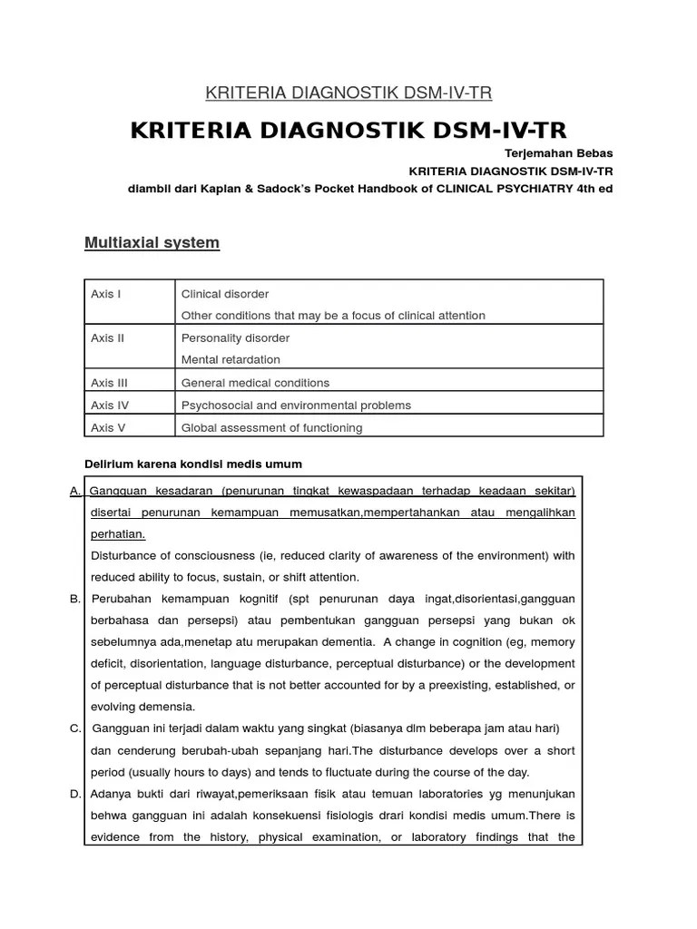 Kriteria Diagnostik Dsm IV