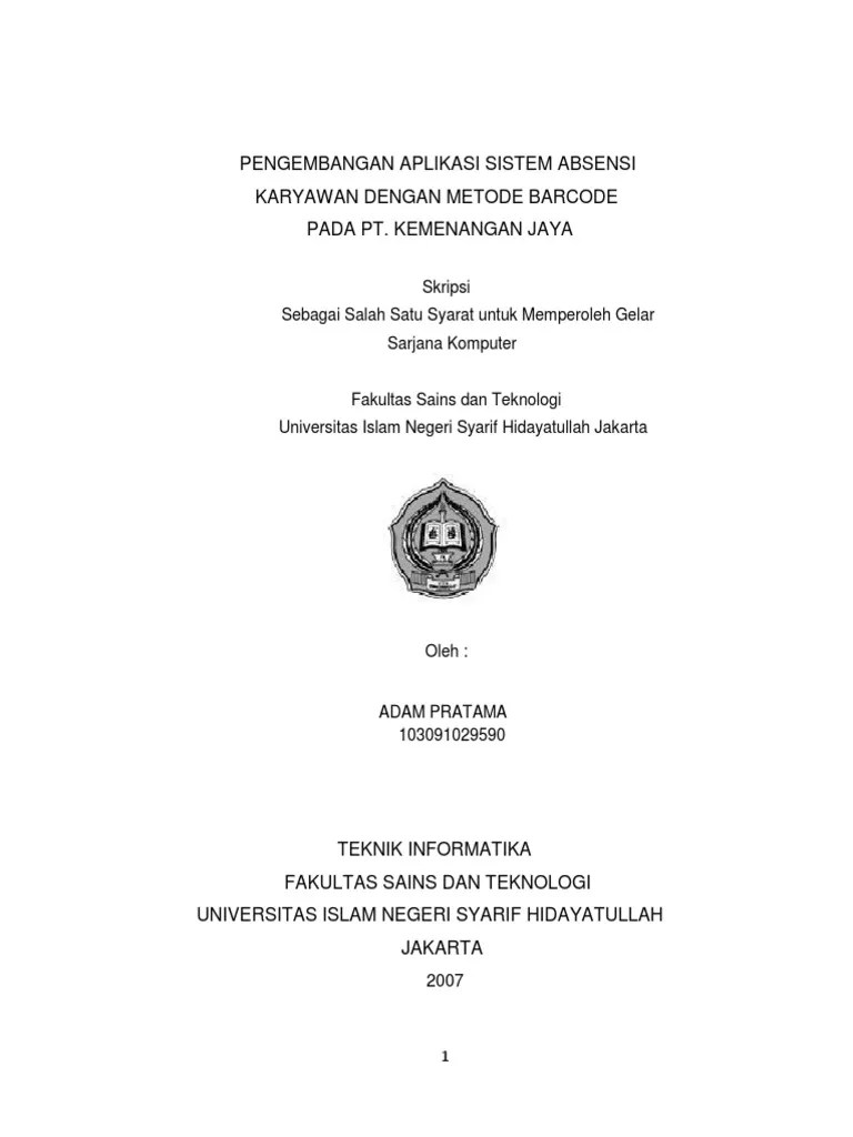 Pengembangan Aplikasi Sistem Absensi Karyawan Dengan Metode Barcode Pada Pt. Kemenangan Jaya | Pdf