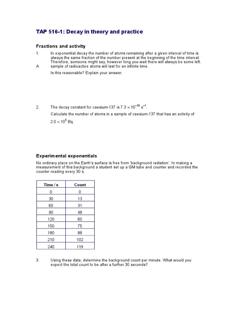 Radioactive Decay Worksheet #2 Answers / Exponential Growth and Decay