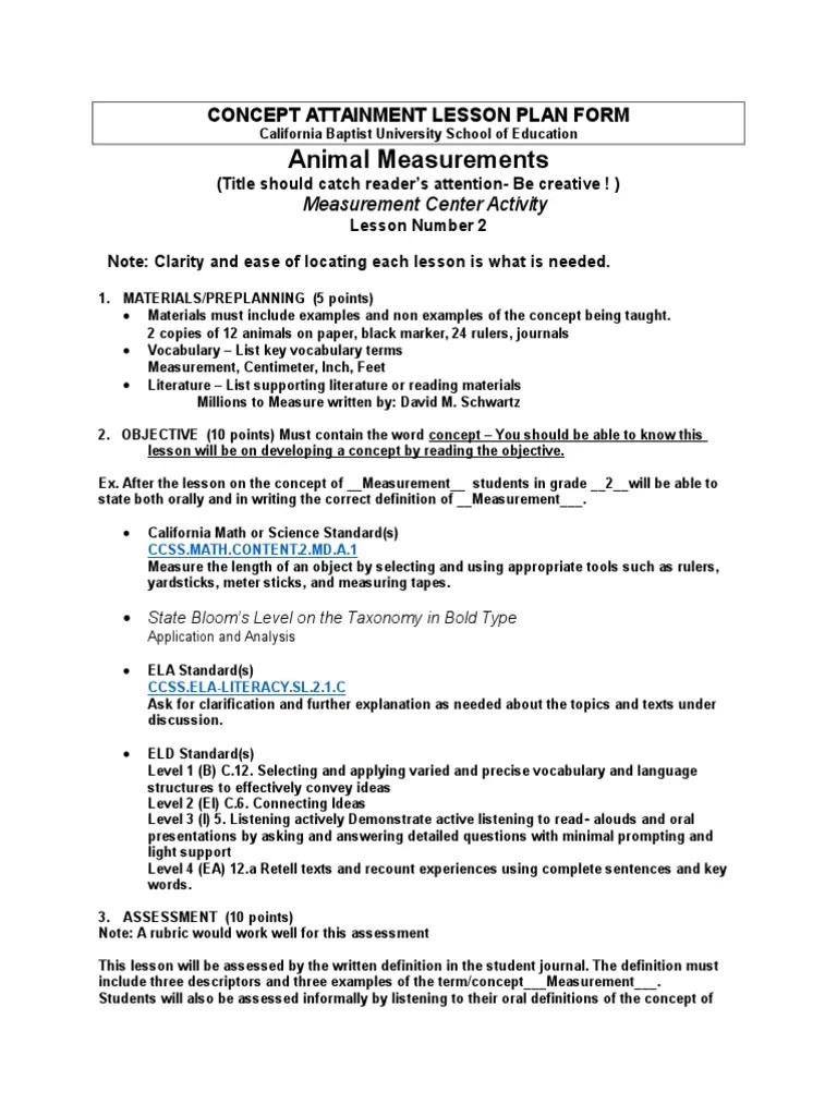 concept attainment lesson plan form edu505 Vocabulary Learning