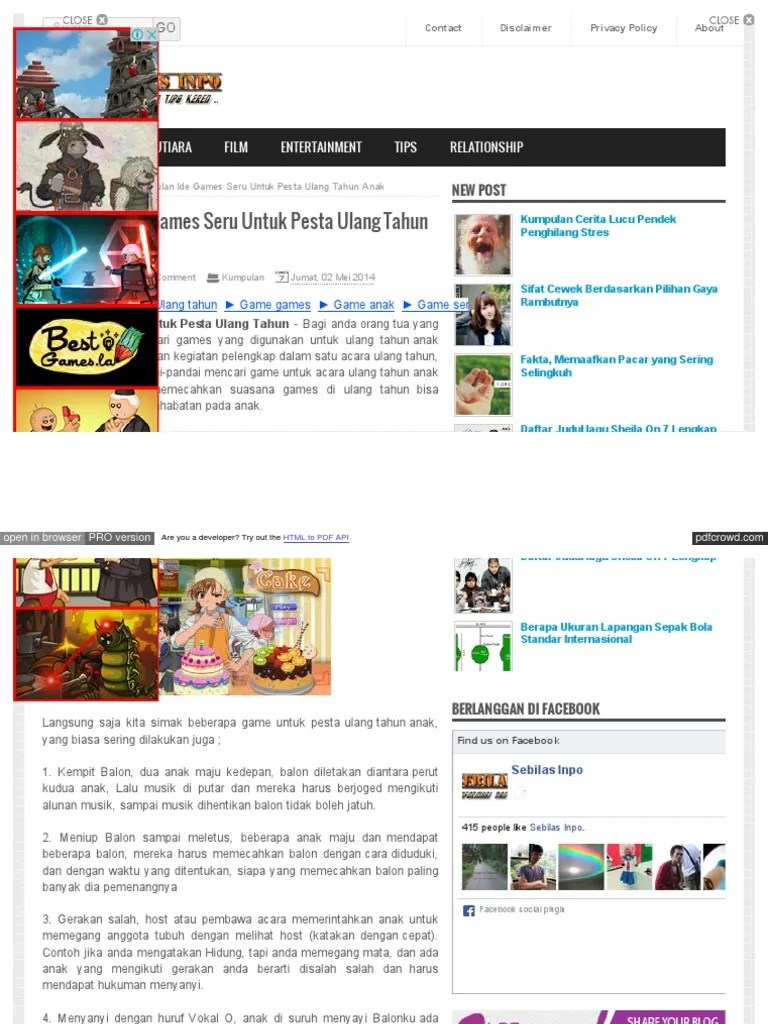 Kumpulan Ide Games Seru Untuk Pesta Ulang Tahun Anak | PDF