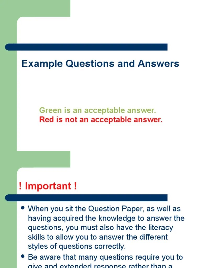 Example Questions and Answers Green Is An Acceptable Answer PDF