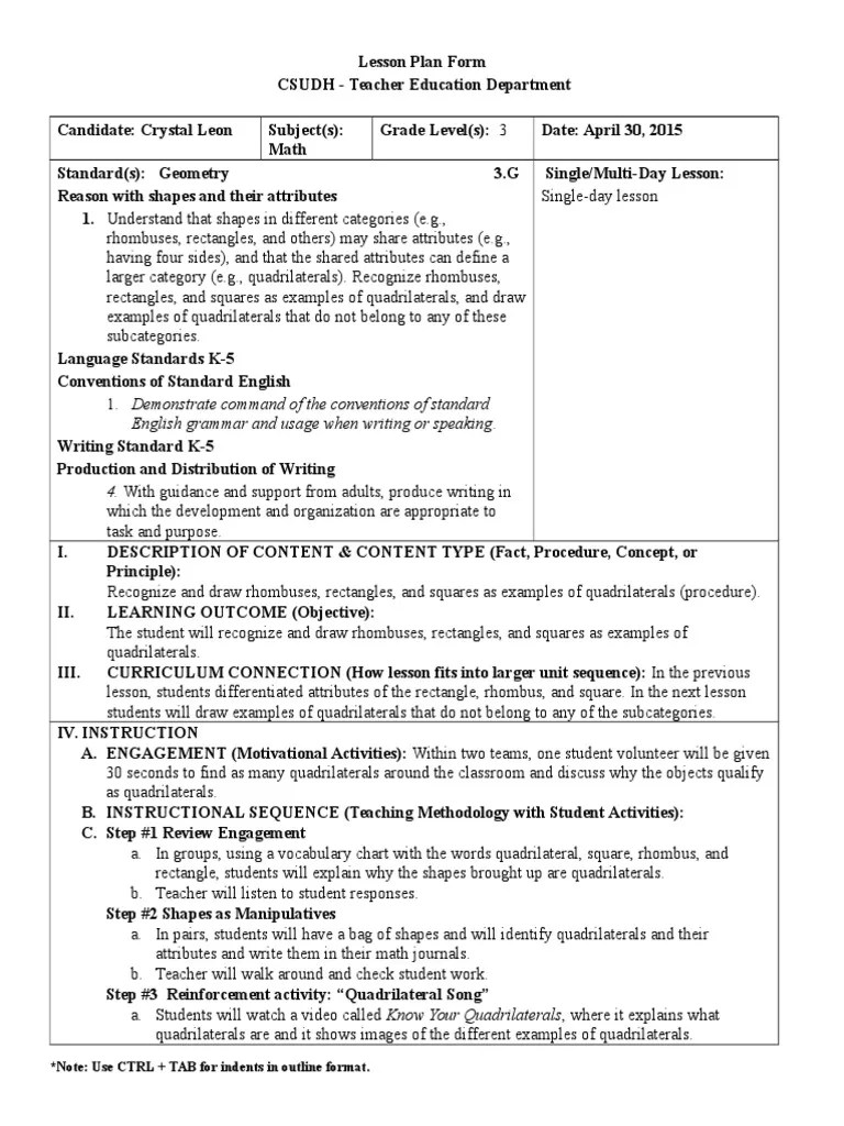 lesson plan started | Rectangle | Lesson Plan