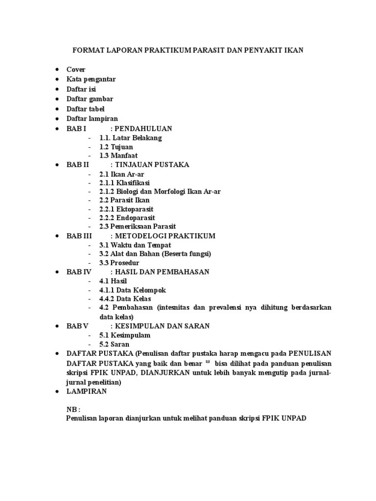 Format Laporan Praktikum Parasit Dan Penyakit Ikan | PDF